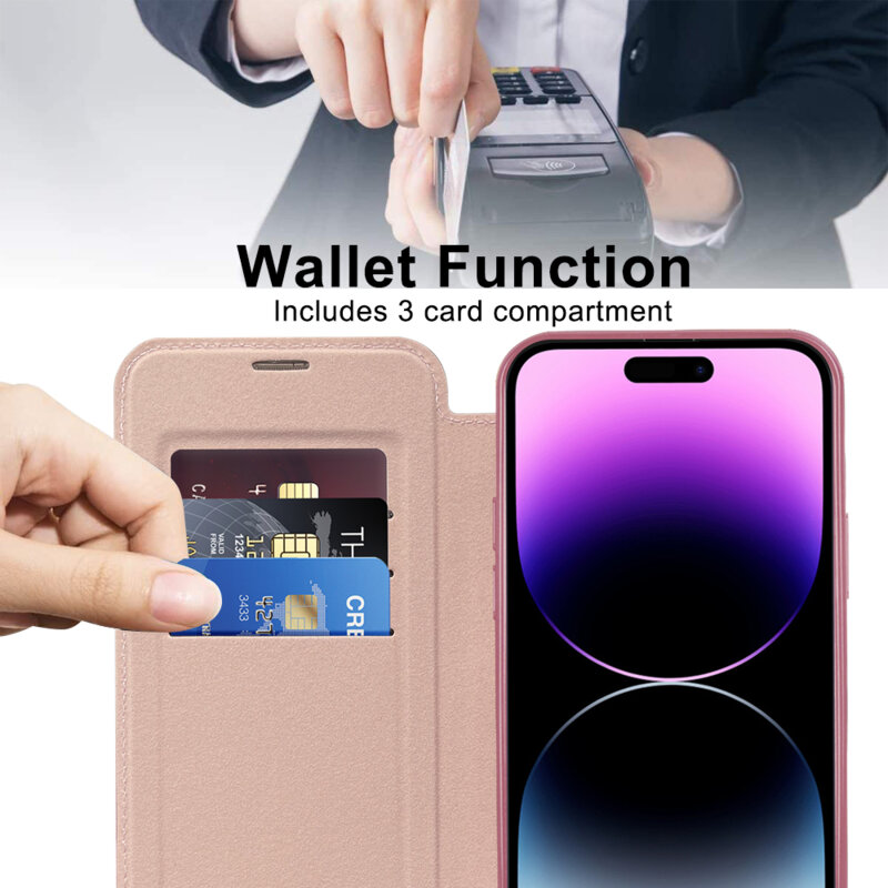 Husa iPhone 14 Pro Max Techsuit SmartMag Book Case, roz