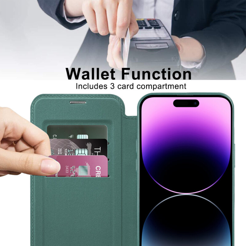 Husa iPhone 14 Pro Max Techsuit SmartMag Book Case, verde
