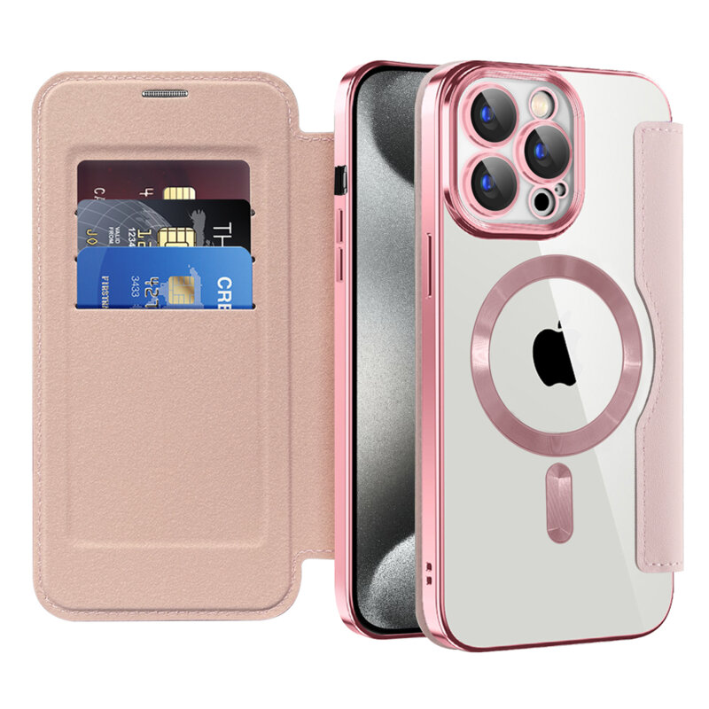 Husa iPhone 15 Pro Techsuit SmartMag Book Case, roz