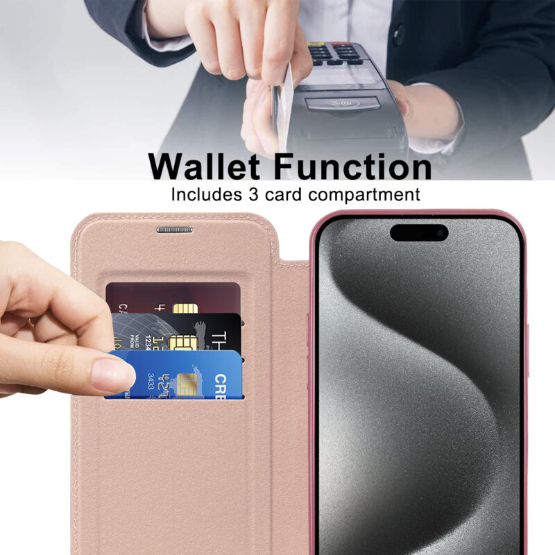 Husa iPhone 15 Pro Techsuit SmartMag Book Case, roz