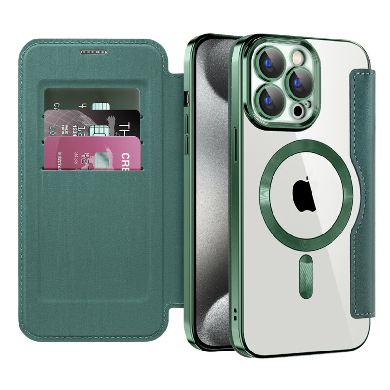 Husa iPhone 15 Pro Techsuit SmartMag Book Case, verde