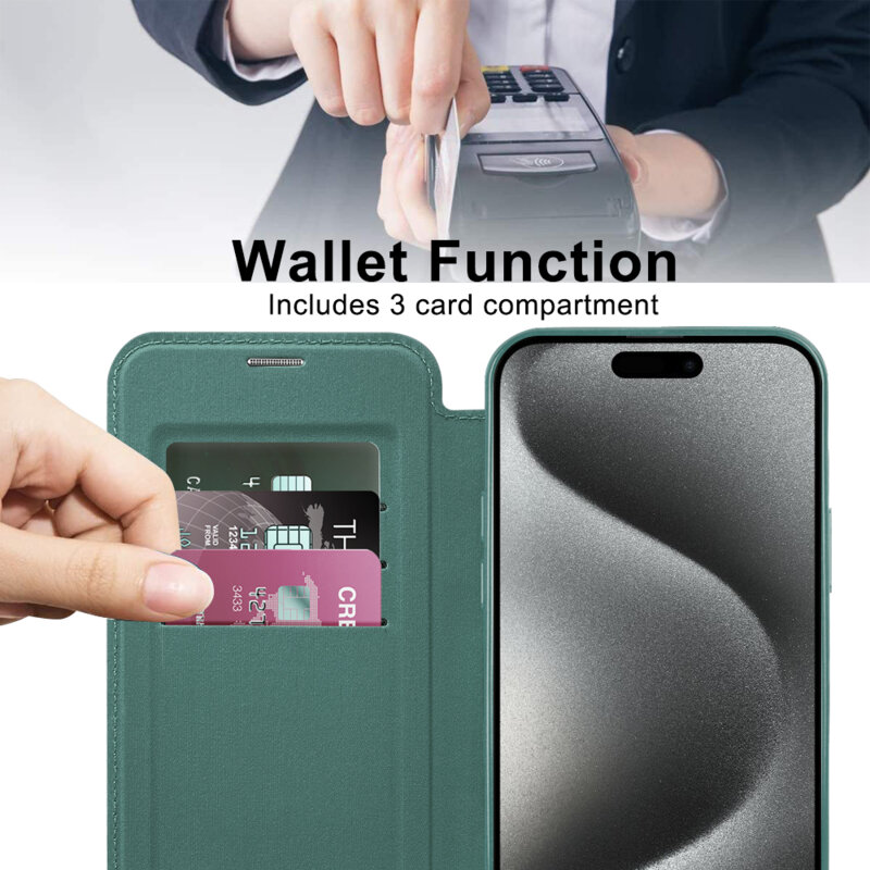 Husa iPhone 15 Pro Techsuit SmartMag Book Case, verde