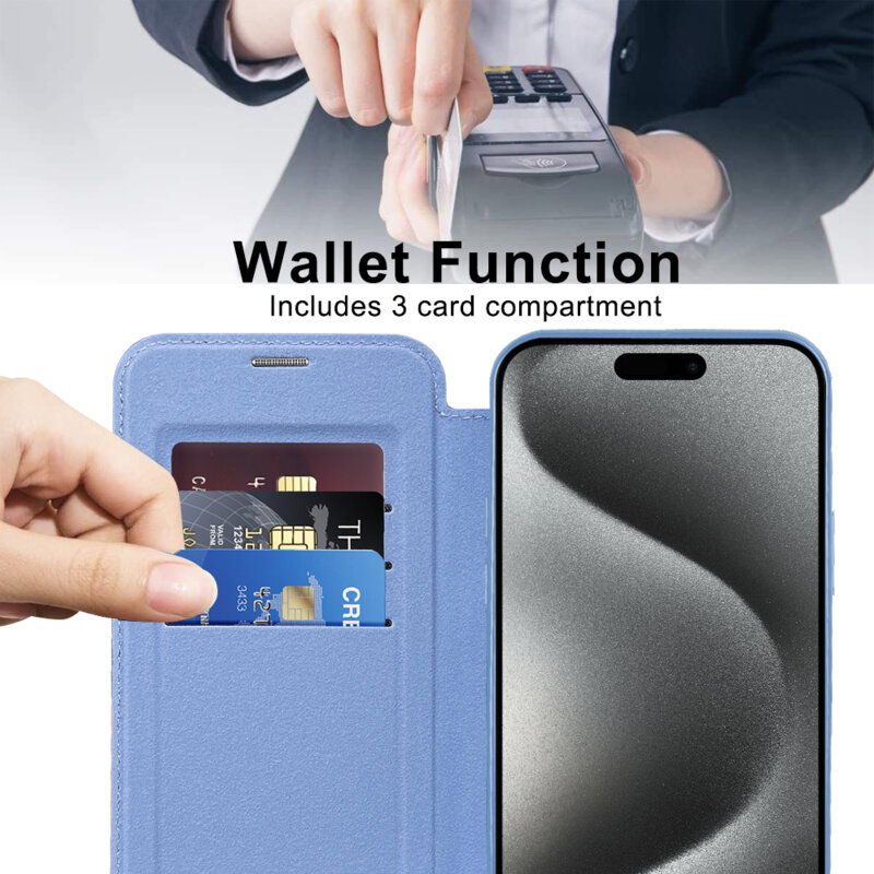 Husa iPhone 15 Pro Techsuit SmartMag Book Case, bleu