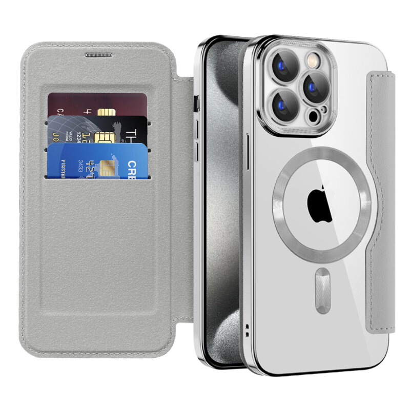 Husa iPhone 15 Pro Techsuit SmartMag Book Case, gri