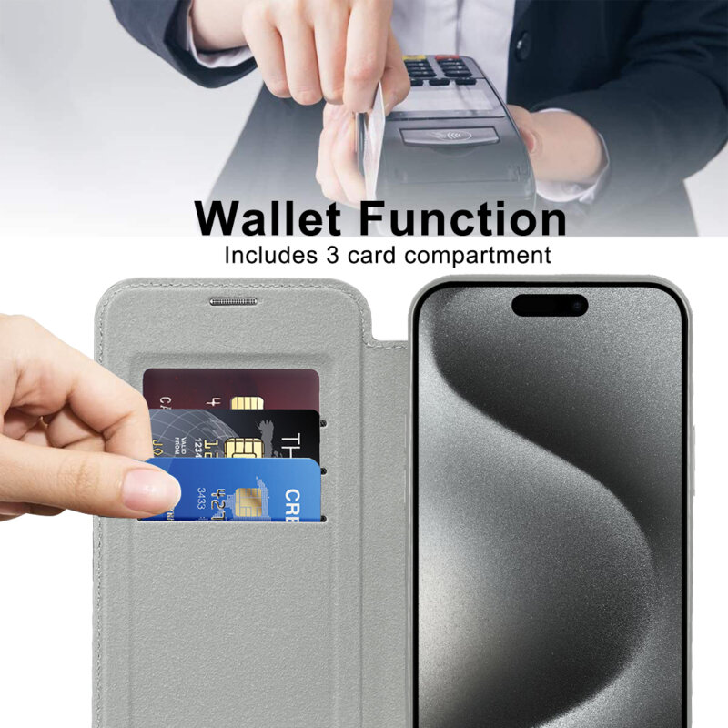 Husa iPhone 15 Pro Techsuit SmartMag Book Case, gri