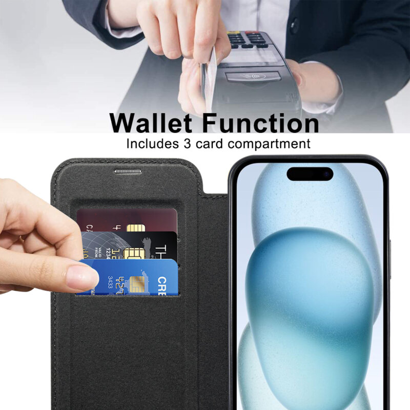 Husa iPhone 15 Techsuit SmartMag Book Case, negru
