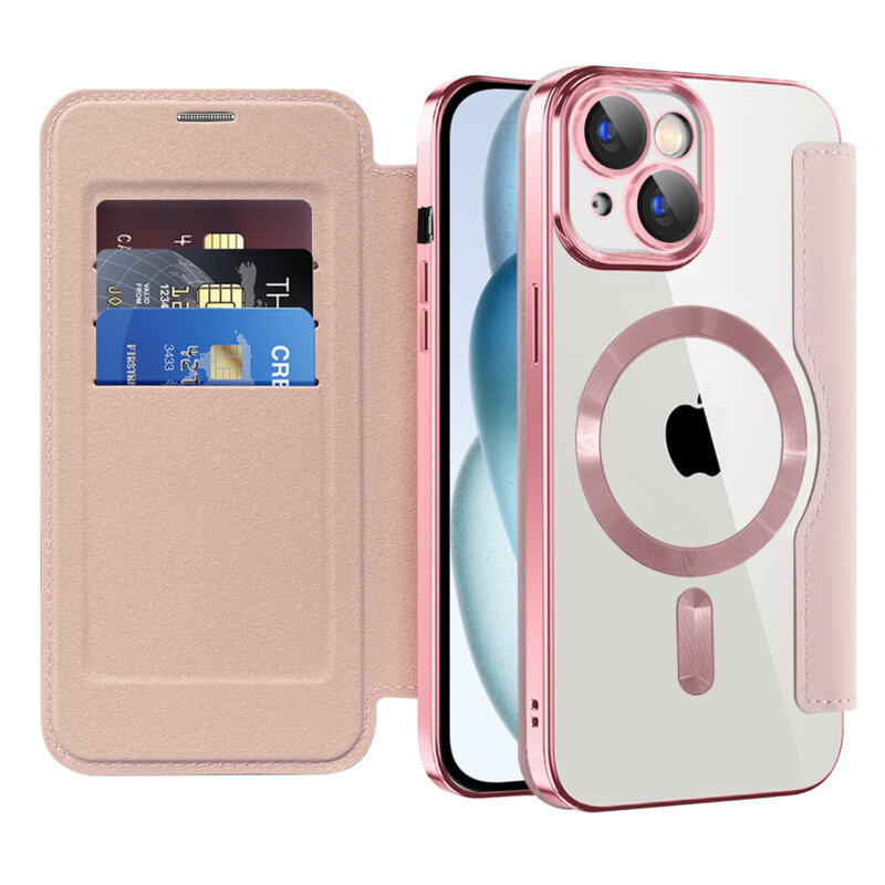 Husa iPhone 15 Techsuit SmartMag Book Case, roz