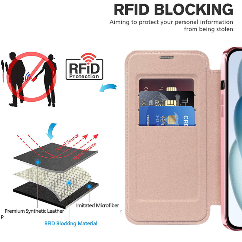 Husa iPhone 15 Techsuit SmartMag Book Case, roz