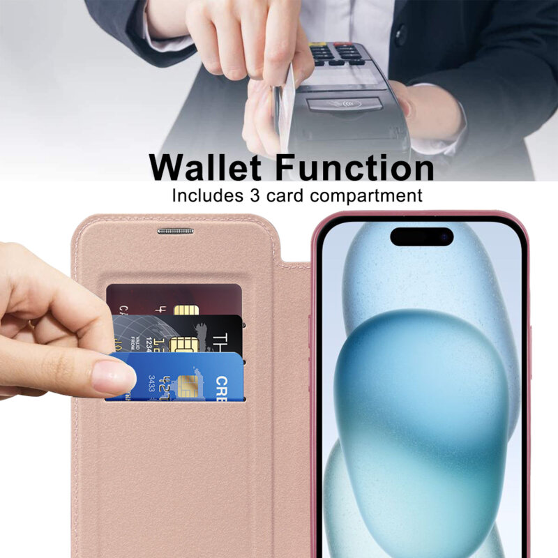 Husa iPhone 15 Techsuit SmartMag Book Case, roz