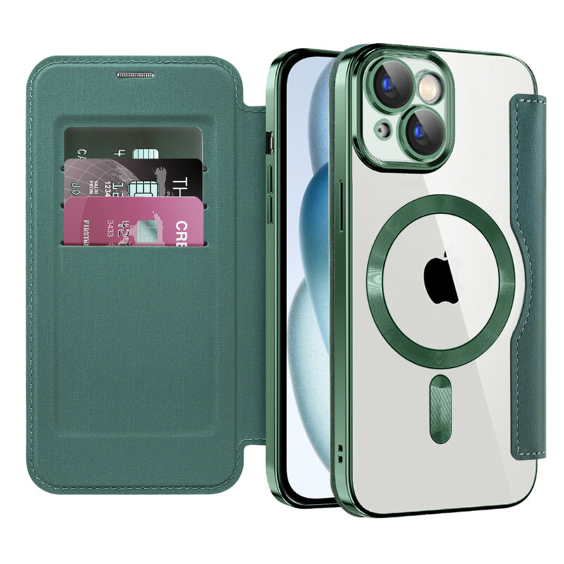 Husa iPhone 15 Techsuit SmartMag Book Case, verde