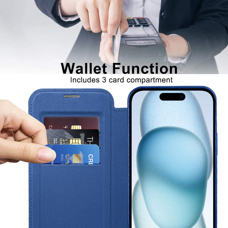 Husa iPhone 15 Techsuit SmartMag Book Case, albastru