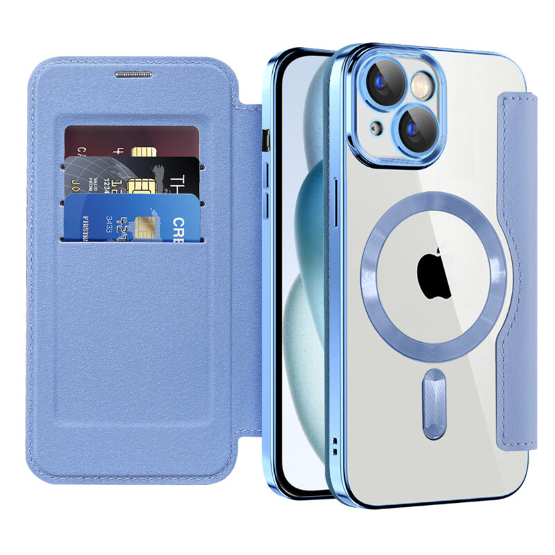 Husa iPhone 15 Techsuit SmartMag Book Case, bleu