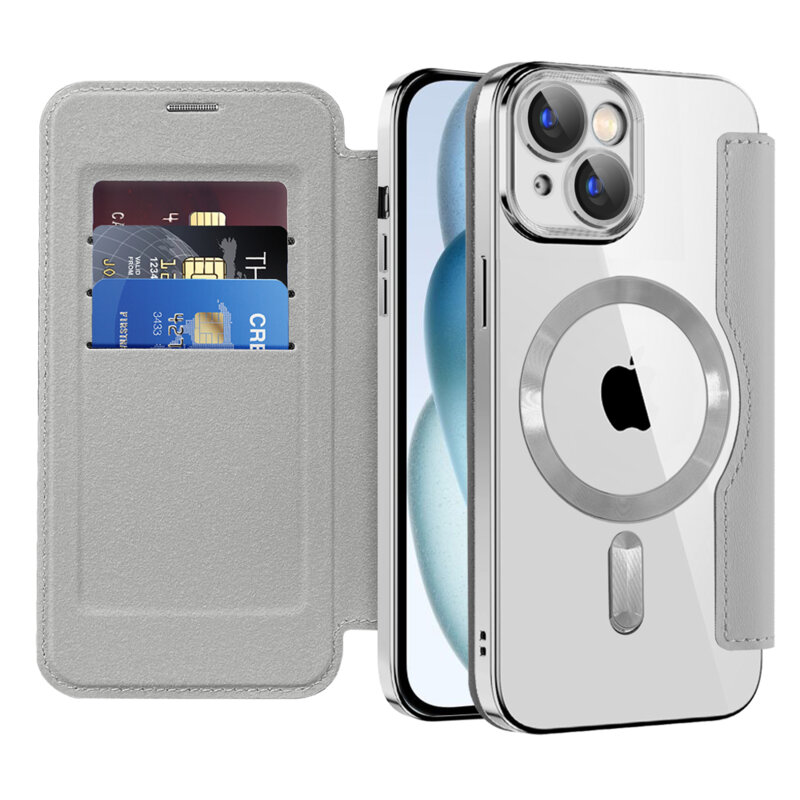 Husa iPhone 15 Techsuit SmartMag Book Case, gri