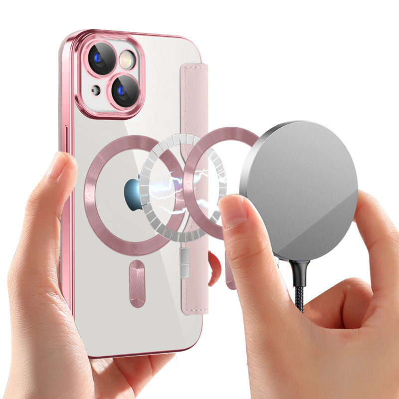 Husa iPhone 15 Plus Techsuit SmartMag Book Case, roz