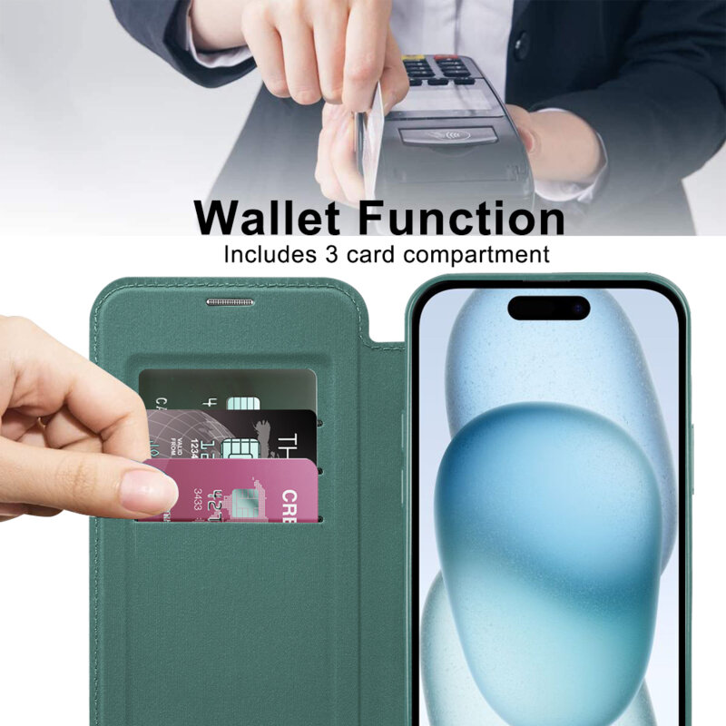 Husa iPhone 15 Plus Techsuit SmartMag Book Case, verde