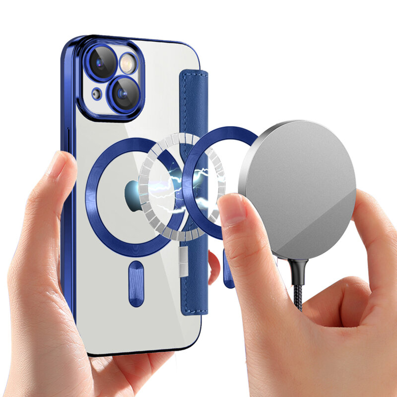 Husa iPhone 15 Plus Techsuit SmartMag Book Case, albastru