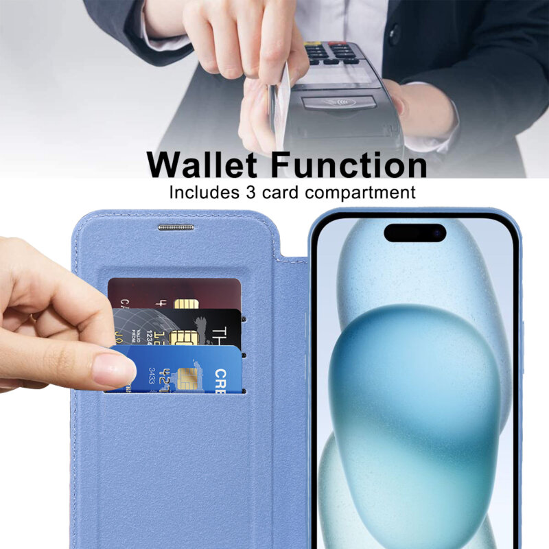 Husa iPhone 15 Plus Techsuit SmartMag Book Case, bleu