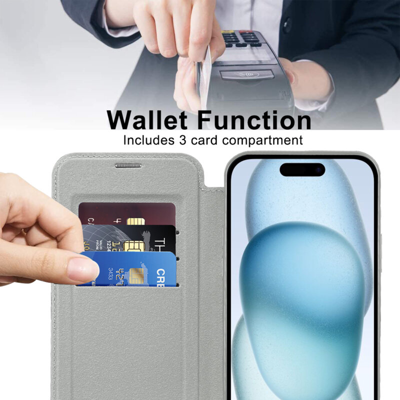 Husa iPhone 15 Plus Techsuit SmartMag Book Case, gri