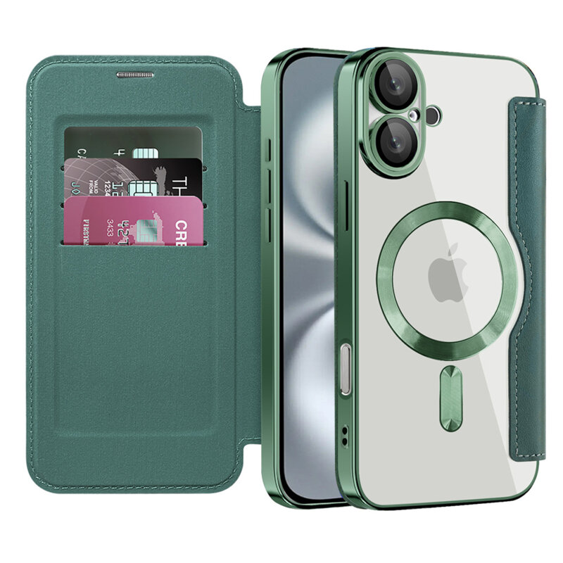 Husa iPhone 16 Plus Techsuit SmartMag Book Case, verde