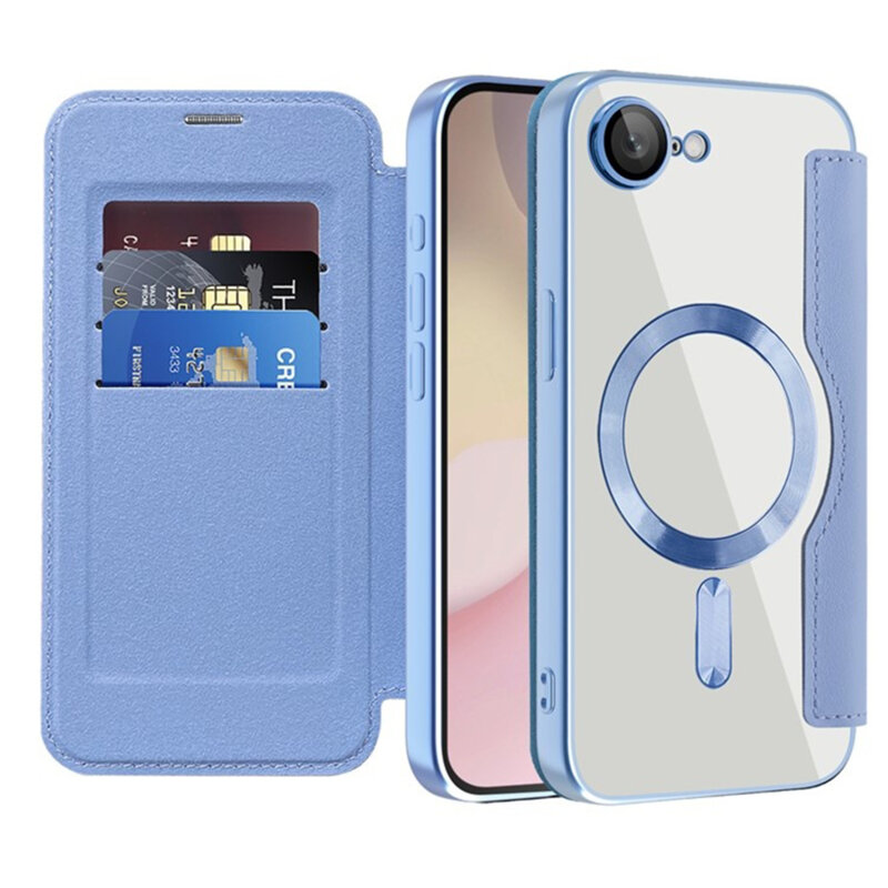 Husa iPhone 16e Techsuit SmartMag Book Case, bleu