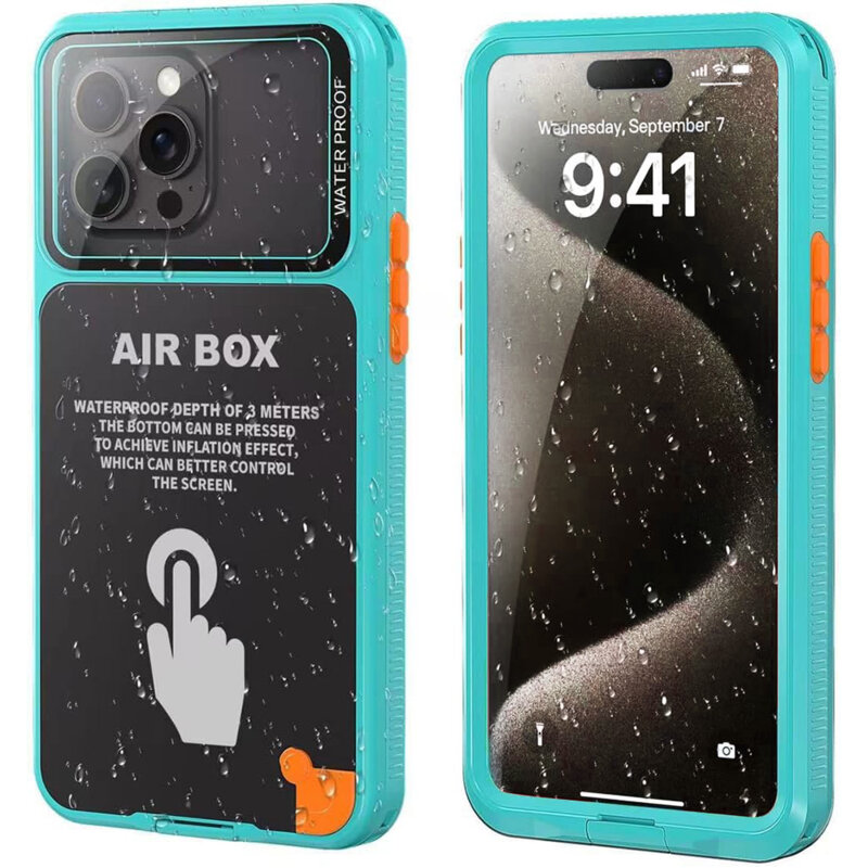 Husa impermeabila iPhone 15 Pro Max ShellBox AirBox Waterproof IP68, albastru
