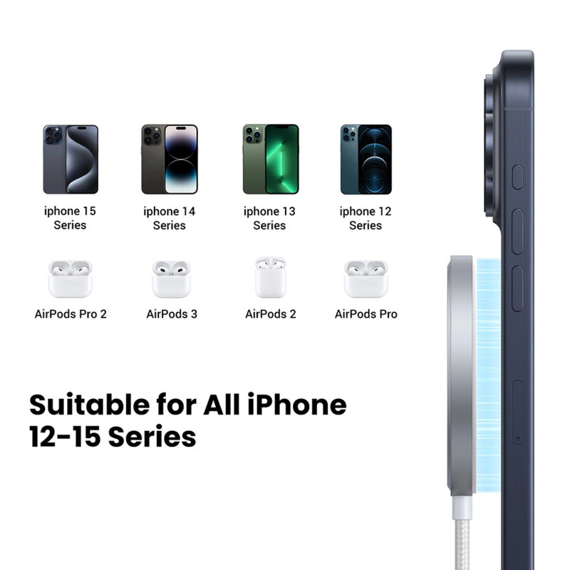 Incarcator wireless magnetic Qi2 Ugreen, 15W, gri, 55206