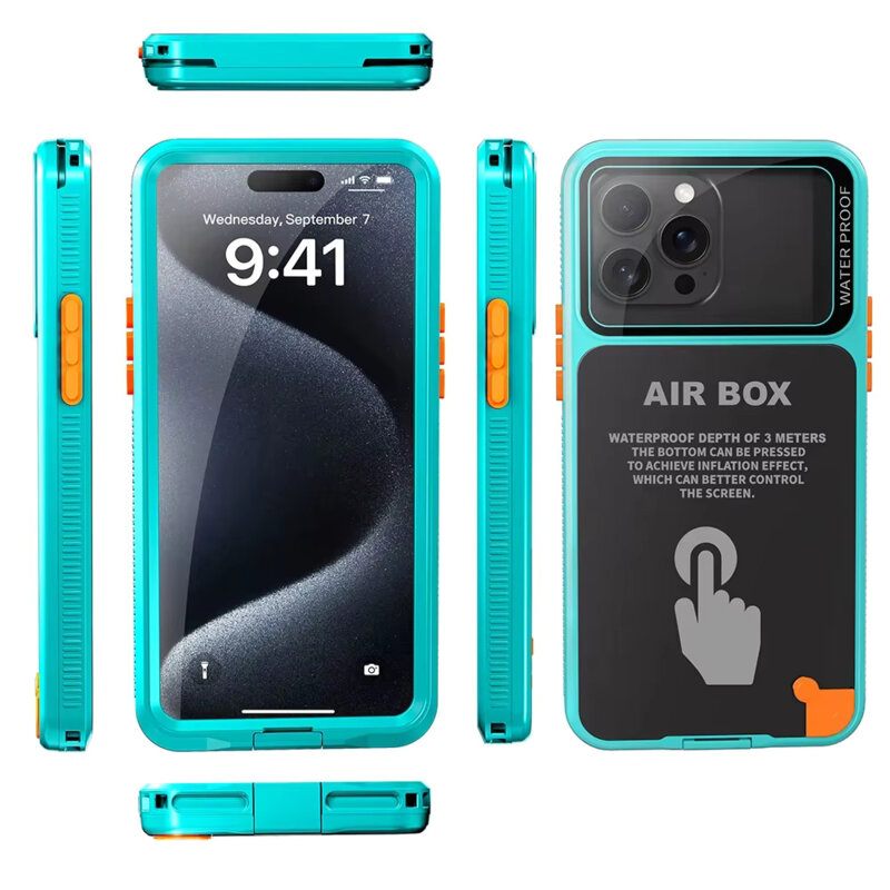 Husa impermeabila iPhone 12 Pro ShellBox AirBox Waterproof IP68, albastru
