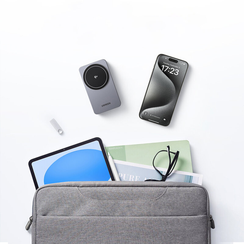 Incarcator wireless magnetic 2in1 Ugreen, USB-C, 20W, alb, 45057