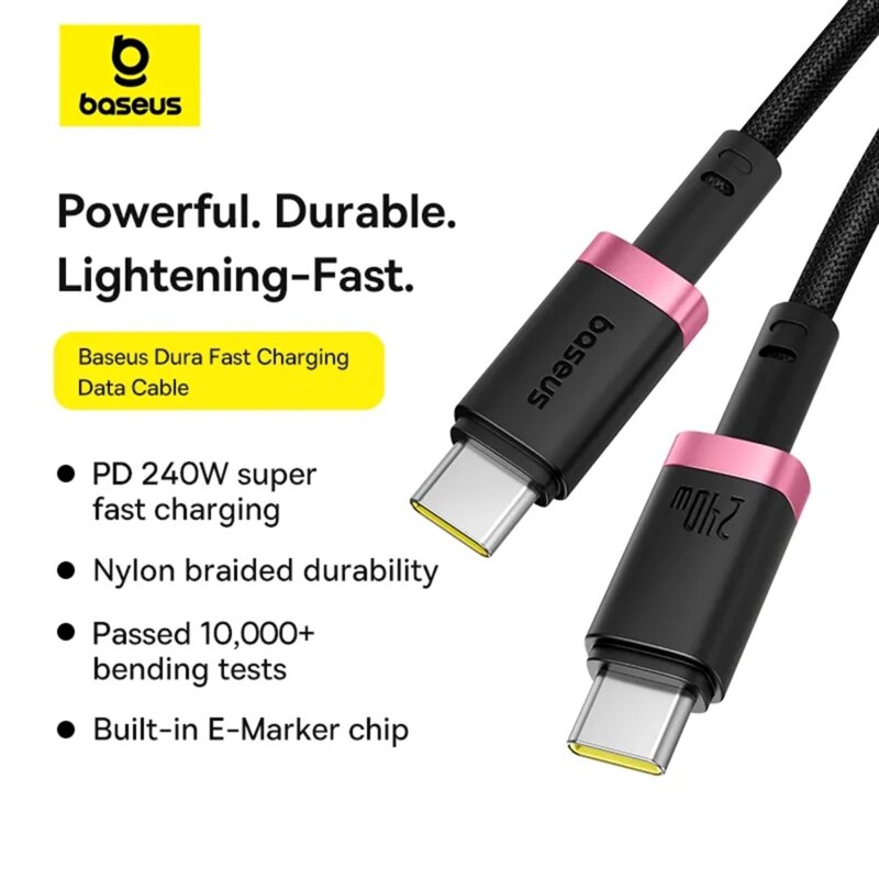 Cablu incarcare MacBook 240W Baseus Dura, 1m, rosu, P10377803U03-01