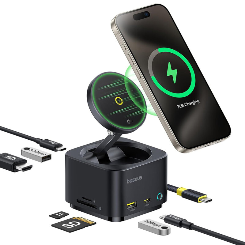 Hub USB 7in1, incarcare wireless Qi2 Baseus, B00072900121-00