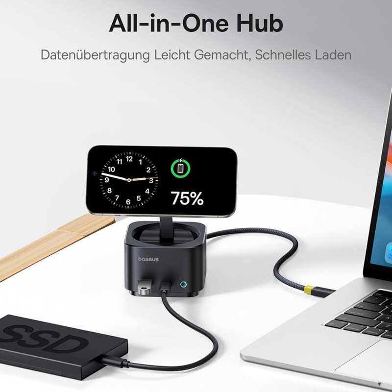 Hub USB 7in1, incarcare wireless Qi2 Baseus, B00072900121-00