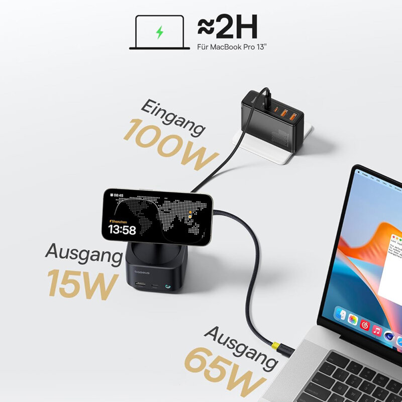 Hub USB 7in1, incarcare wireless Qi2 Baseus, B00072900121-00