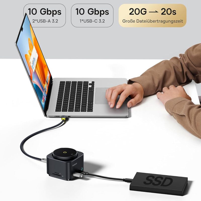 Hub USB 7in1, incarcare wireless Qi2 Baseus, B00072900121-00