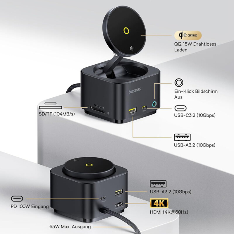 Hub USB 7in1, incarcare wireless Qi2 Baseus, B00072900121-00