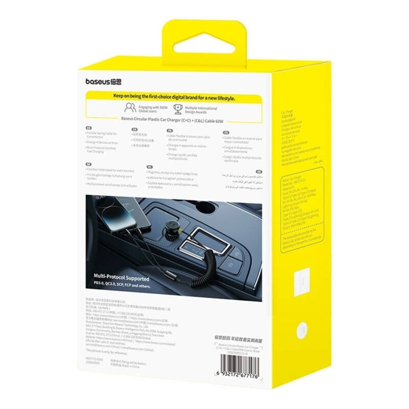 Incarcator auto + cablu 60W RGB Baseus, 1.4m, C00035902121-00