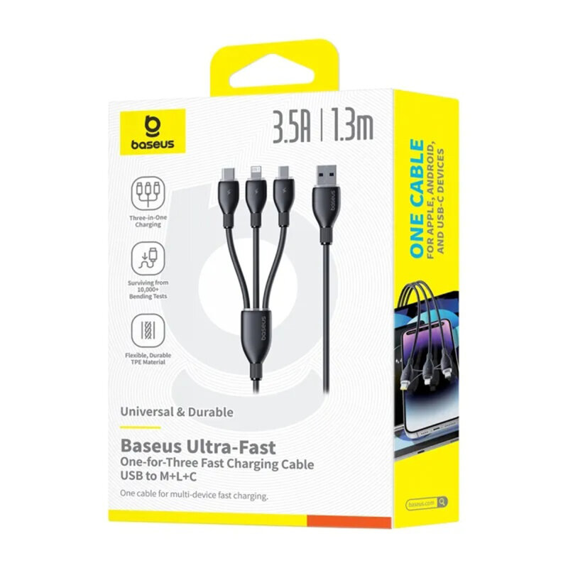 Cablu USB Fast Charge 3in1 Baseus, 3.5A, 0.8m, P10376303121-01