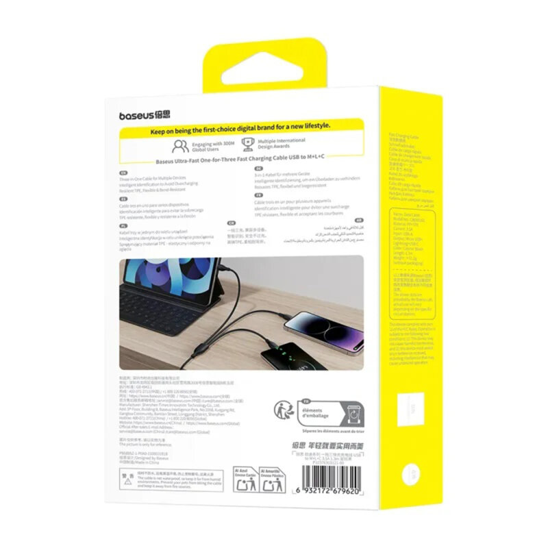 Cablu USB Fast Charge 3in1 Baseus, 3.5A, 0.8m, P10376303121-01