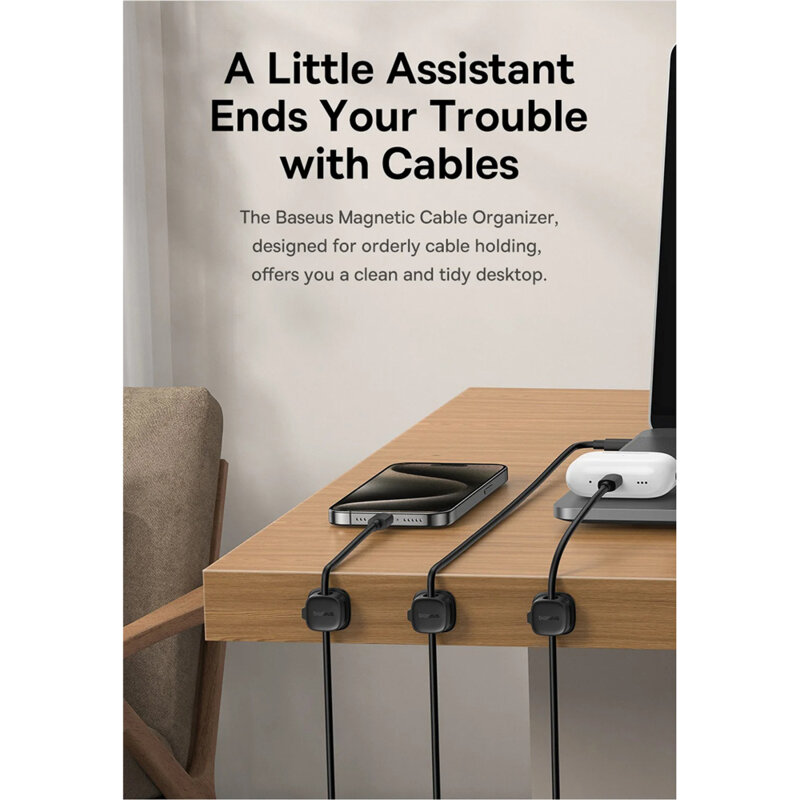 Organizator cabluri 3 bucati, Baseus, alb, B01331106211-00