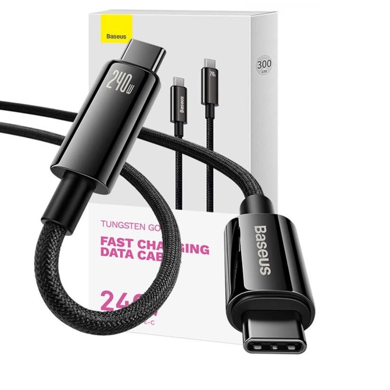 Cablu de date Type-C 240W, 3m, Baseus, negru, CAWJ040201