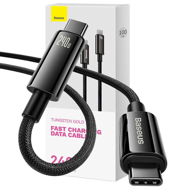 Cablu de date Type-C 240W, 1m, Baseus, negru, CAWJ040001