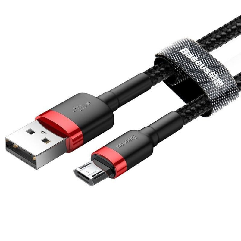 Cablu de date Micro-USB Baseus, 2.4A, 1m, negru-rosu, CAMKLF-B91