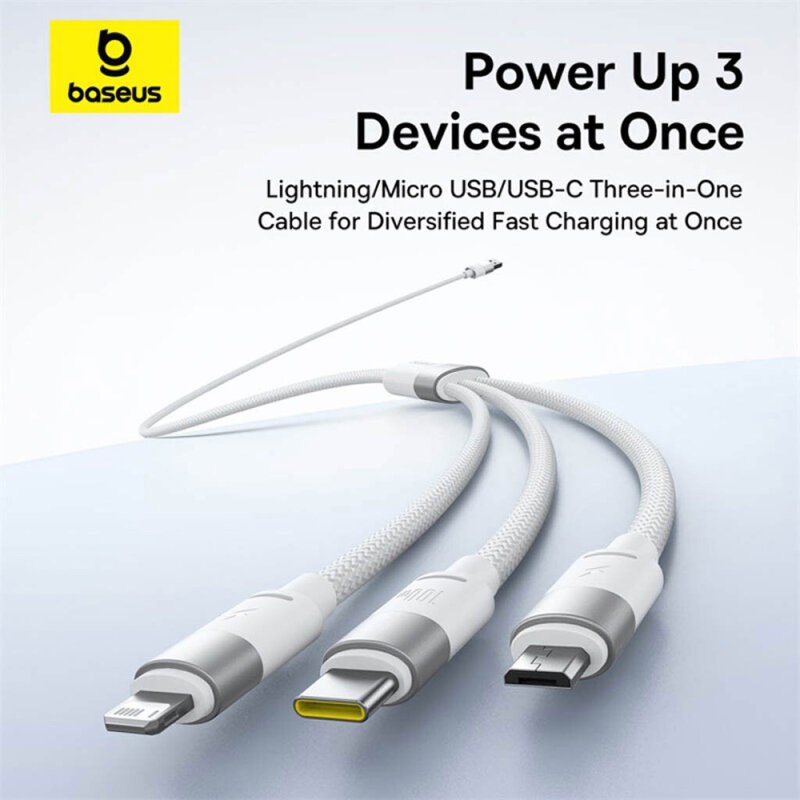Cablu USB 3in1 Baseus, 100W, 1.5m, alb, P10319900211-00