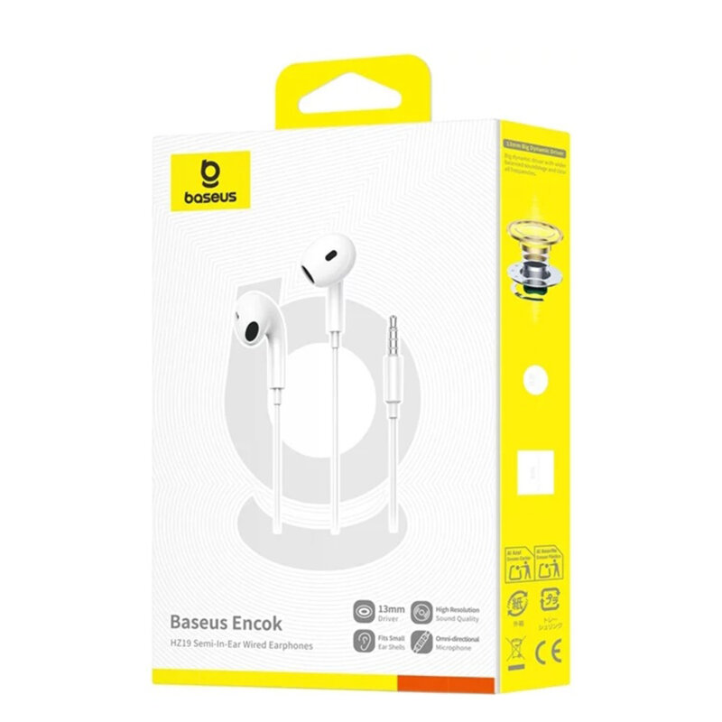 Casti in-ear cu fir Jack 3.5mm Baseus Encok HZ19, alb