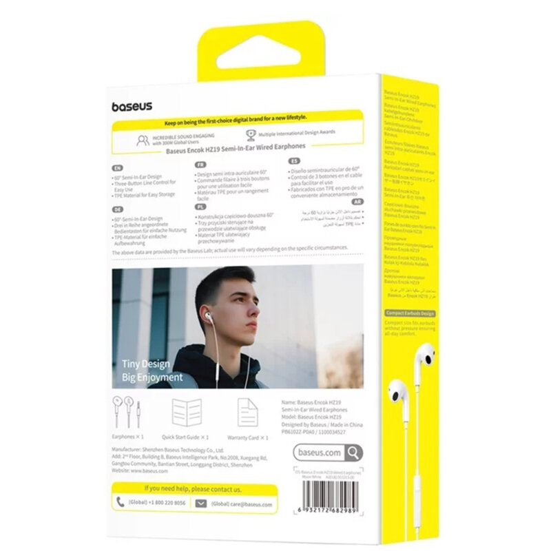Casti in-ear cu fir Jack 3.5mm Baseus Encok HZ19, alb