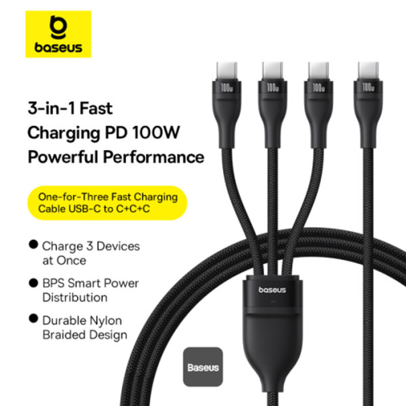 Cablu de date tip C 3in1 Baseus 100W, 1.5m, negru, P10377503111-00