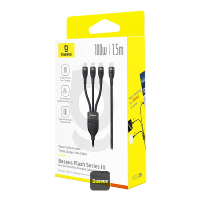 Cablu de date tip C 3in1 Baseus 100W, 1.5m, negru, P10377503111-00