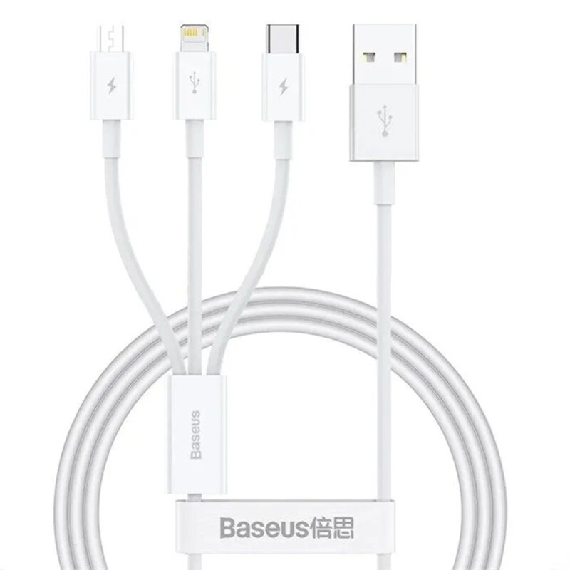 Cablu USB 3in1 Baseus, 100W, 1.5m, alb, P10377705213-00