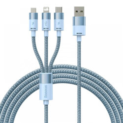Cablu de date USB 3in1 Baseus, 20W, 1.2m, bleu, CAXS000017