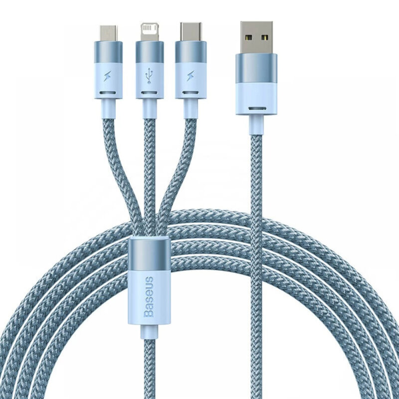 Cablu de date USB 3in1 Baseus, 20W, 1.2m, bleu, CAXS000017