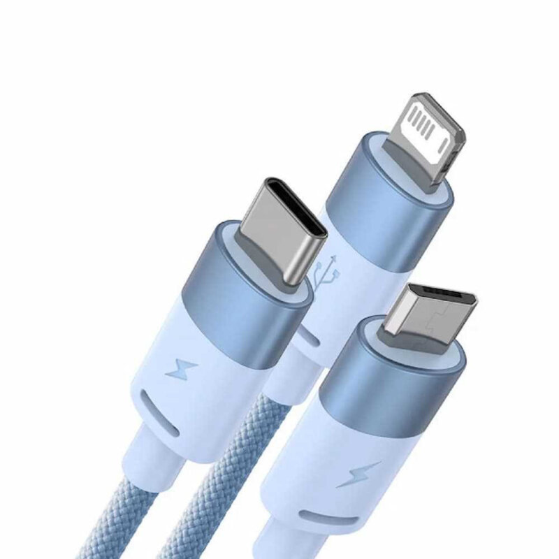 Cablu de date USB 3in1 Baseus, 20W, 1.2m, bleu, CAXS000017
